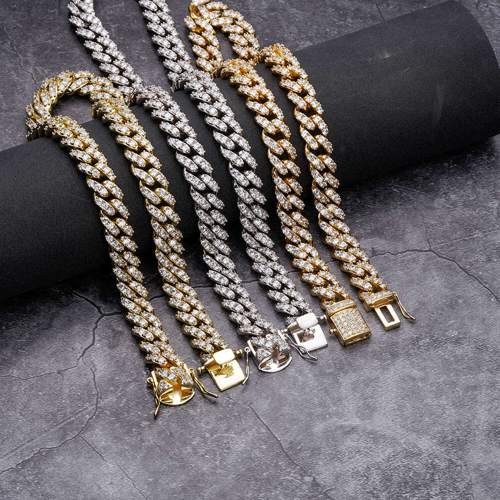 bracelet necklace mossanite Hip Hop Jewelry Ladies 12mm 18K Gold Diamond Necklace Bracelet 925 Silver Iced Out vvs moissanite Cuban Link Chains for Me