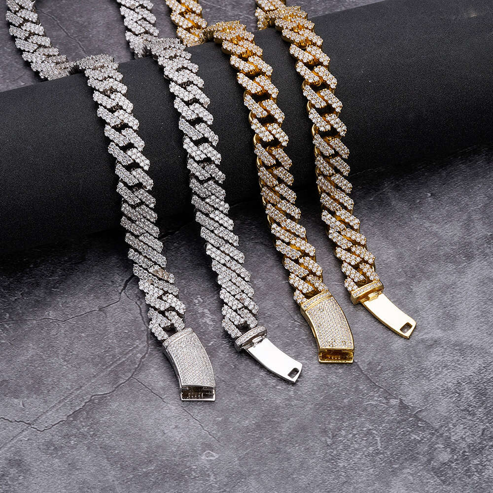 bracelet necklace mossanite Hip Hop Jewelry Ladies 12mm 18K Gold Diamond Necklace Bracelet 925 Silver Iced Out vvs moissanite Cuban Link Chains for Me
