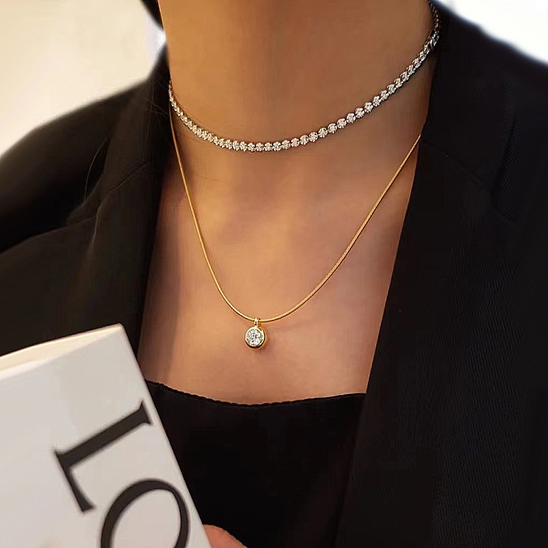 2024 Choucong Brand Circle Pendant Solitaire Simple Fine Jewelry Real 100% 925 Sterling Silver Gold Round Moissanite Diamond Party Women Beach Necklac
