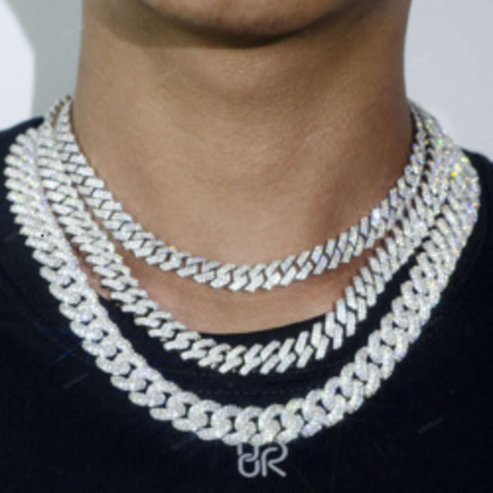 Fashion Hip-hop Jewelry Moissanite Necklace Vvs 925 Silver Custom Cuban Link Chain 10mm 12mm 14mm
