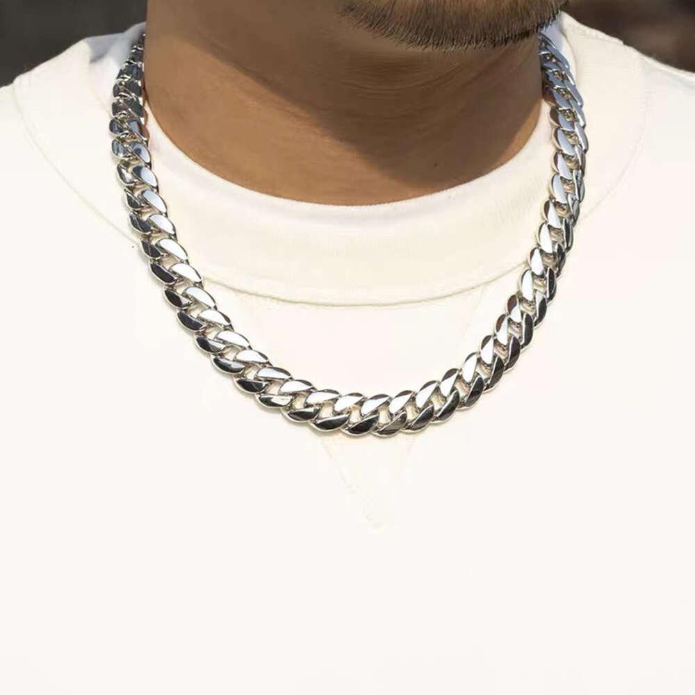 925 Solid Silver Cuban Chain 12mm Width Gold Plated Hip Hop Necklace Cuban Link Chain for Man