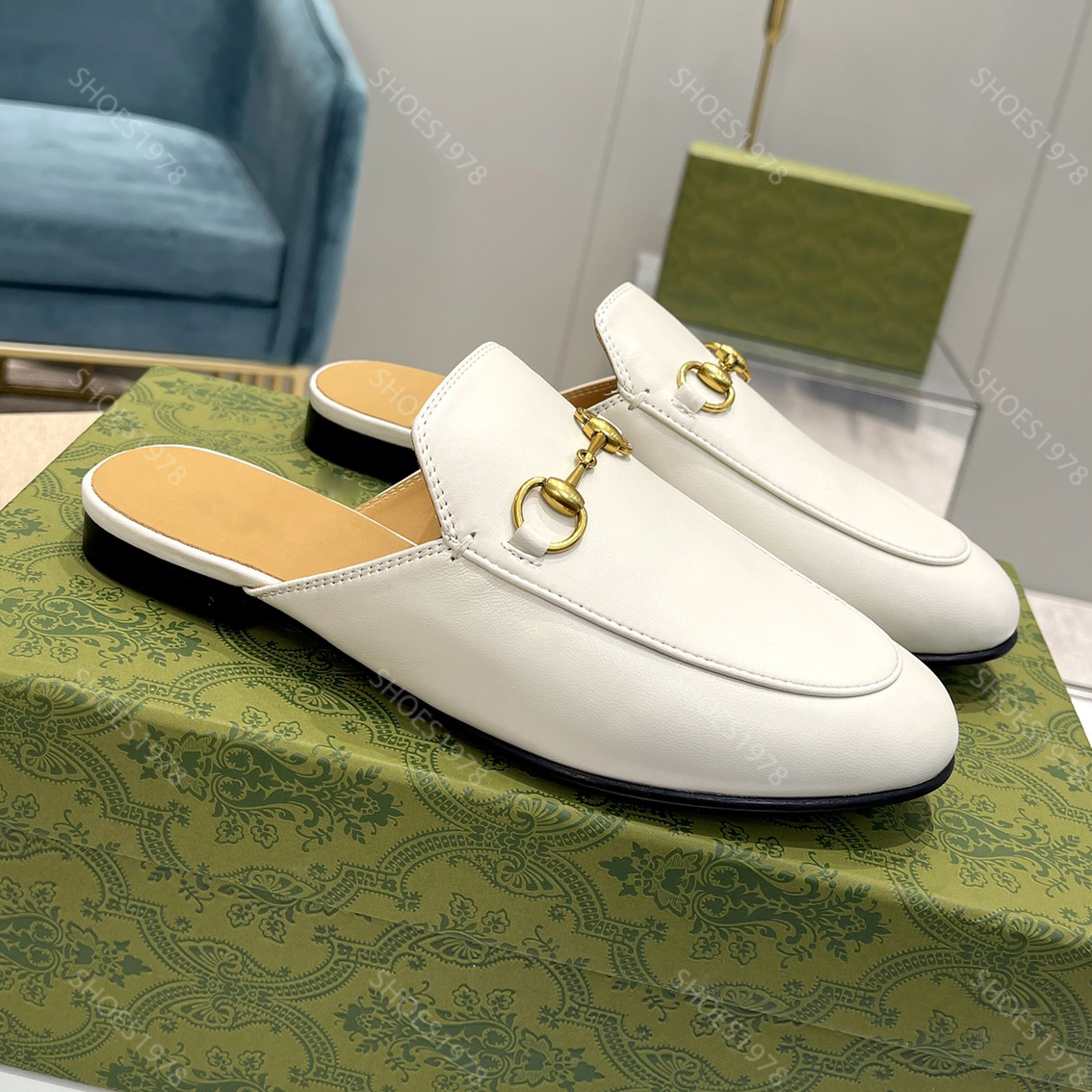 Designer shoes Casual slipper Womens sandals Genuine Leather Classics buckle Women Flat Lazy Lefu Ladies Outdoor Lawn shoe US size 4-11 slippers