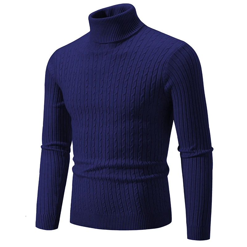 Autumn and Winter Mens Knitted Jacquard Sweater High Neck Slim Fit Warm Pullover Clothes 240113