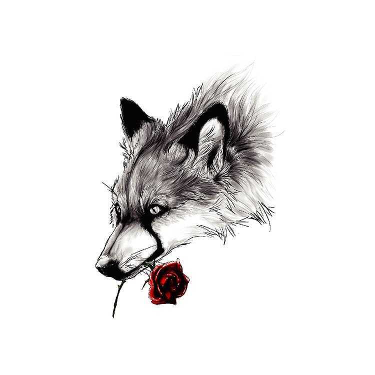 Wolf head tattoo sticker with the meaning of wolf path, domineering simulation tiger and fox pattern, waterproof sticker, water transfer printing