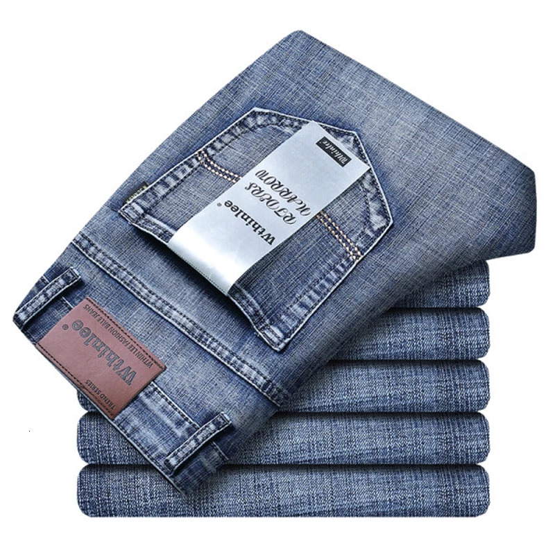 2940 Mens Spring and Autumn Classics Pants Straight Business Blue Black Jeans Elastic Slim Fit Casual Work 240113