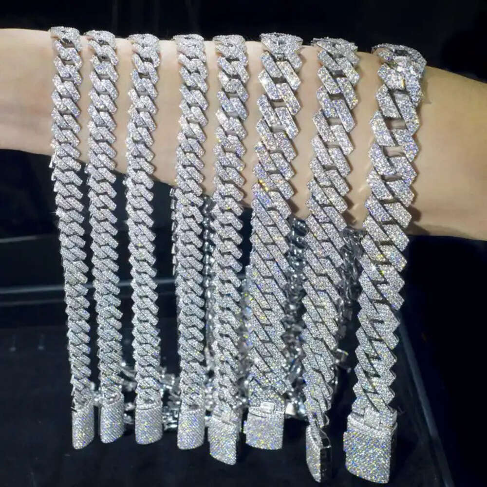 Fashion Hip-hop Jewelry Moissanite Necklace Vvs 925 Silver Custom Cuban Link Chain 10mm 12mm 14mm