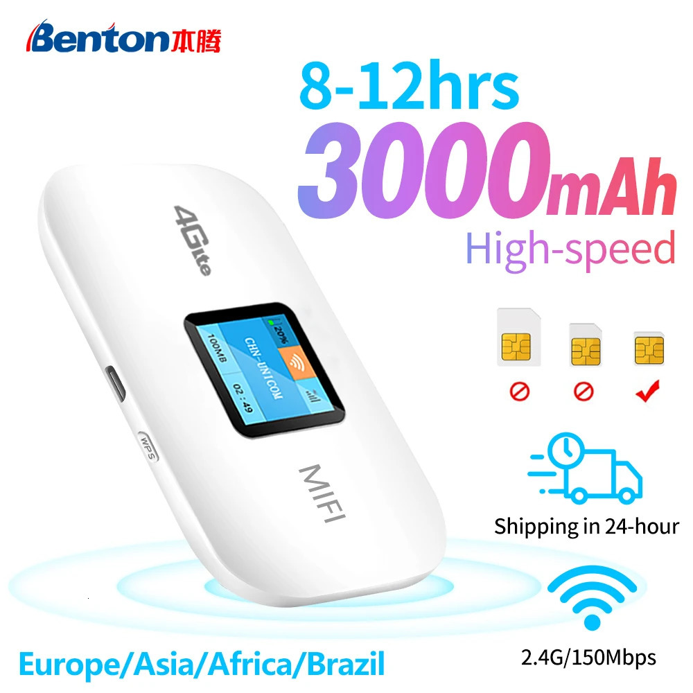 Benton 4G Lte Wifi Router Wireless Portable Unlock Modem Mini Outdoor spot 150ms Pocket Mifi Sim Card Slot Repeater 3000mah 240113