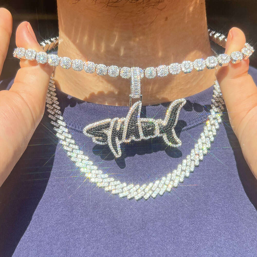Custom d Vvs Moissanite Diamond Cuban Link Chain S925 Silver 8mm 12mm Large Tennis Solid Back Hiphop Necklace
