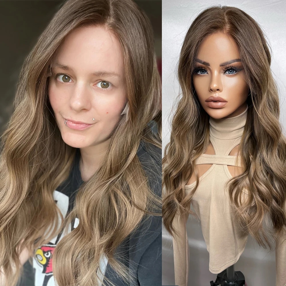 Premium Brazilian Human Hair Dark Blonde Balayage Brunette Full Lace Wigs Natural Brown Highlights Lace Frontal Wig