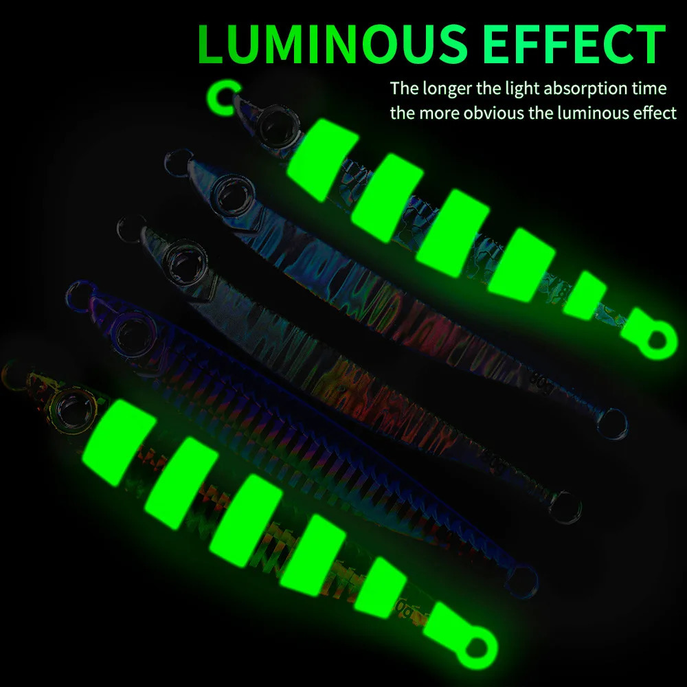 5PcsSet 14g40g60g80g Fast Sink Luminous Jigging Fishing Lure Metal Jig Spoon Pesca Shore Lures Fish Tuna Bait Saltwater Sea 240113