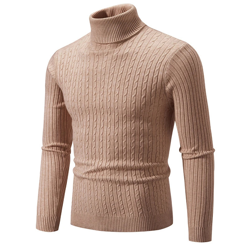 Autumn and Winter Mens Knitted Jacquard Sweater High Neck Slim Fit Warm Pullover Clothes 240113