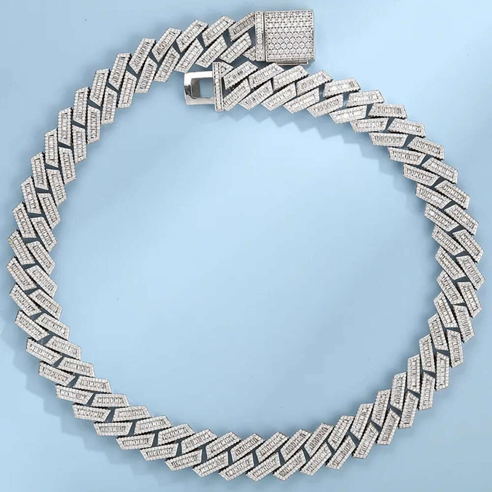 Luxury Hip Hop Jewelry Moissanite Cuban Necklace Ice Out 925 Silver Baguette 18/20/22 Inches Moissanite Cuban Link Chain