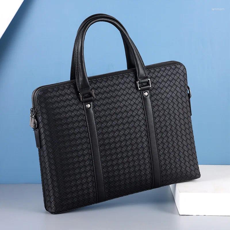 Briefcases Men's Briefcase Double-layered Casual K-chao Computer Handbag Woven Over One Shoulder Bag