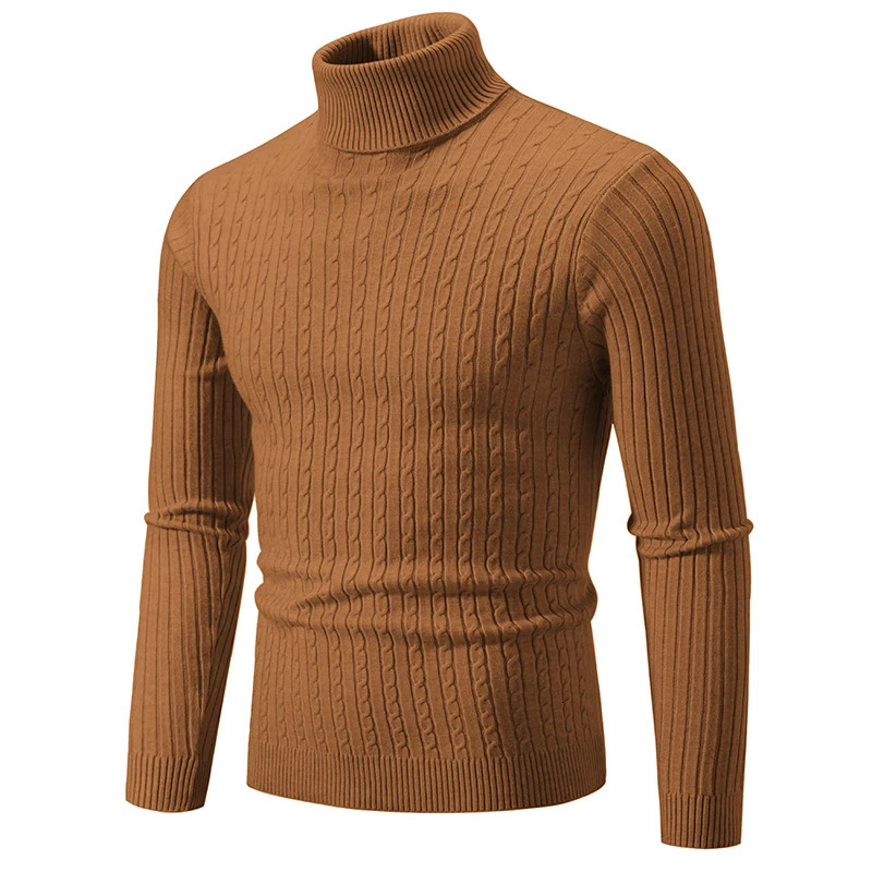 Autumn and Winter Mens Knitted Jacquard Sweater High Neck Slim Fit Warm Pullover Clothes 240113