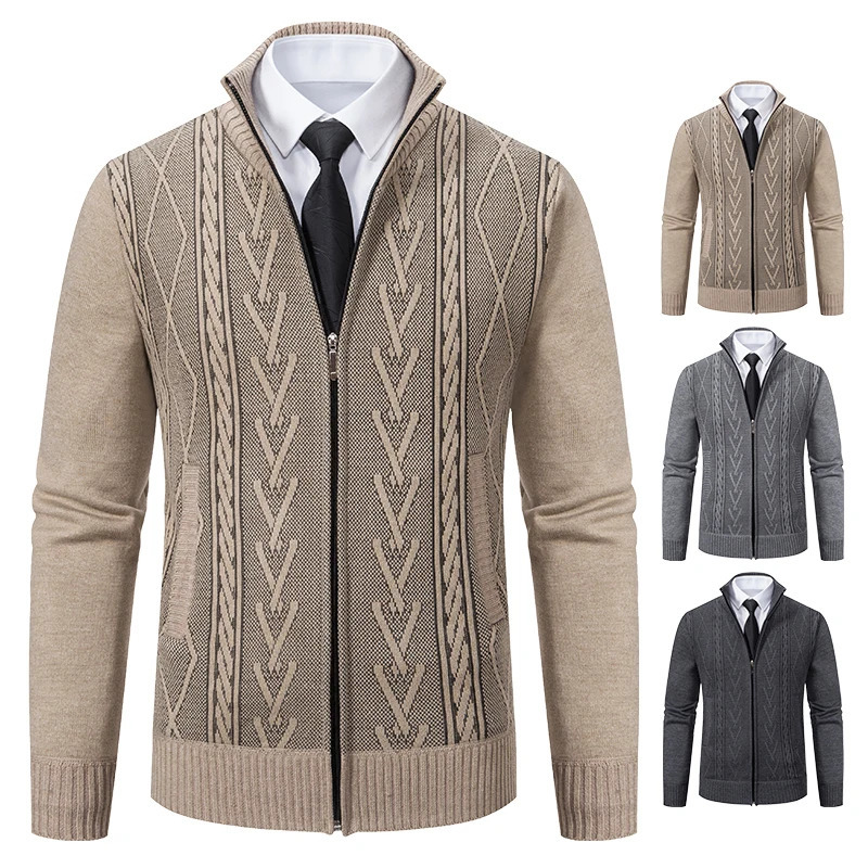 autumn and winter cashmere padded warm casual mens knitted sweater coat 240113