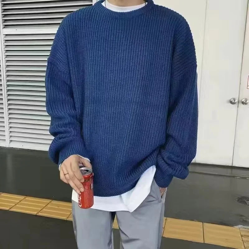 Solid Striped Sweater for Men Autumn Winter Casual Oneck Long Sleeve Pullovers Male Vintage Allmatch Knitted Jumpers Chic Tops 240113