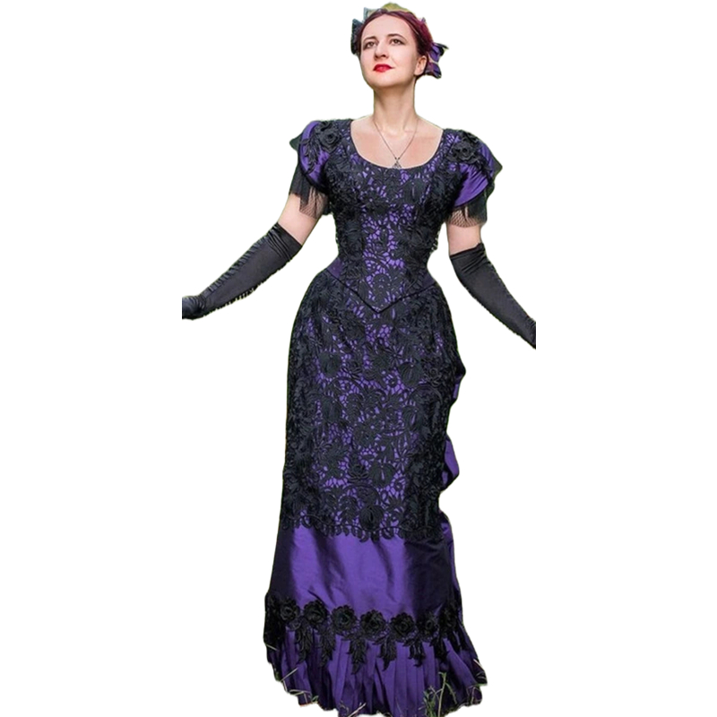 Dresses Prom Vintage Victorian Ruched Bustle Ball Gown Historical Costume Corset Special Ocn Gowns Short Sleeves Black Lace Floor Length Women Evening
