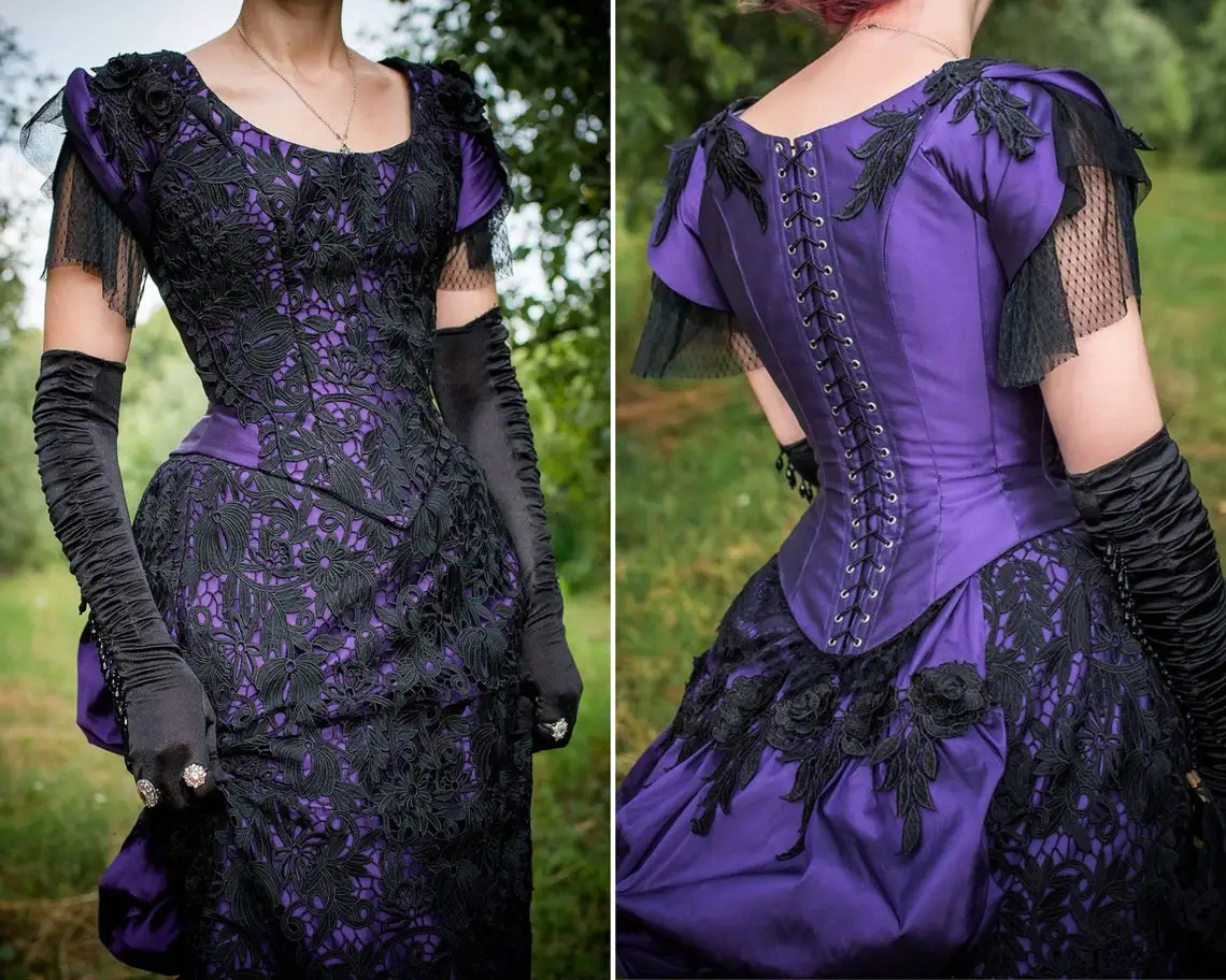 Dresses Prom Vintage Victorian Ruched Bustle Ball Gown Historical Costume Corset Special Ocn Gowns Short Sleeves Black Lace Floor Length Women Evening