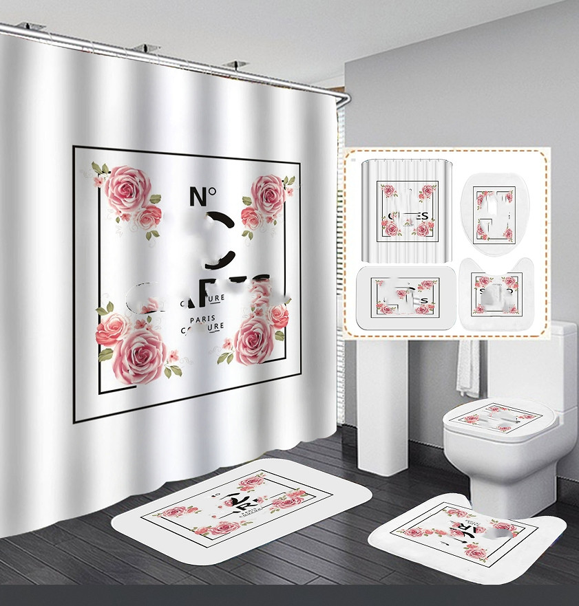 Simple Non Slip Toilet Seat Cover Bath Mat Polyester Waterproof Shower Curtain Set Bathroom Carpet Home Decor Bathroom Foot Mat