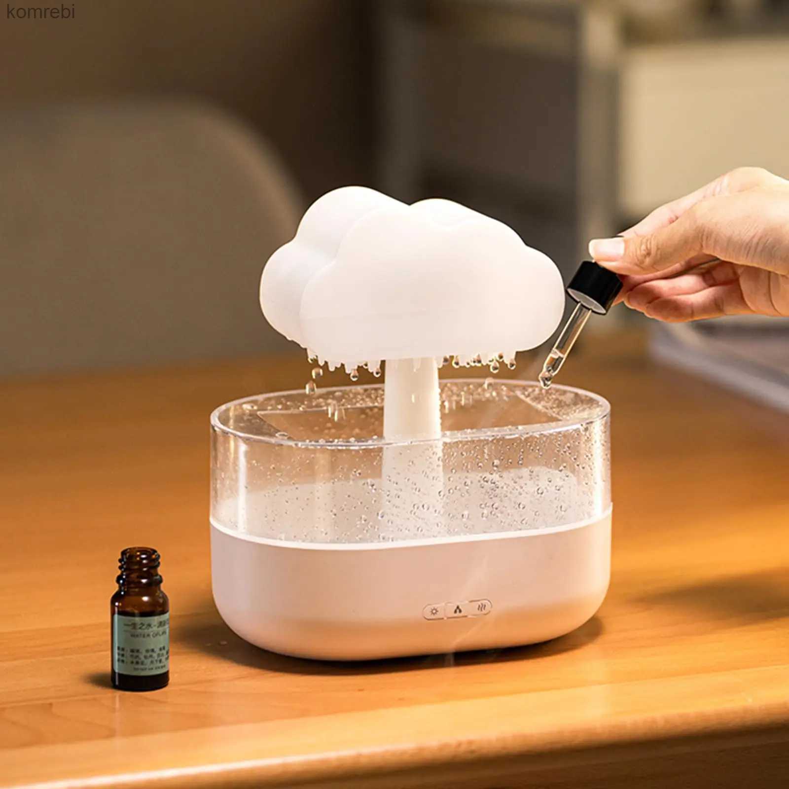Humidifiers Cloud Rain Humidifier Water Drip 200ml Cloud Aromatherapy Essential Oil Diffuser with Diffuser with 7 Colors LED LightL240115