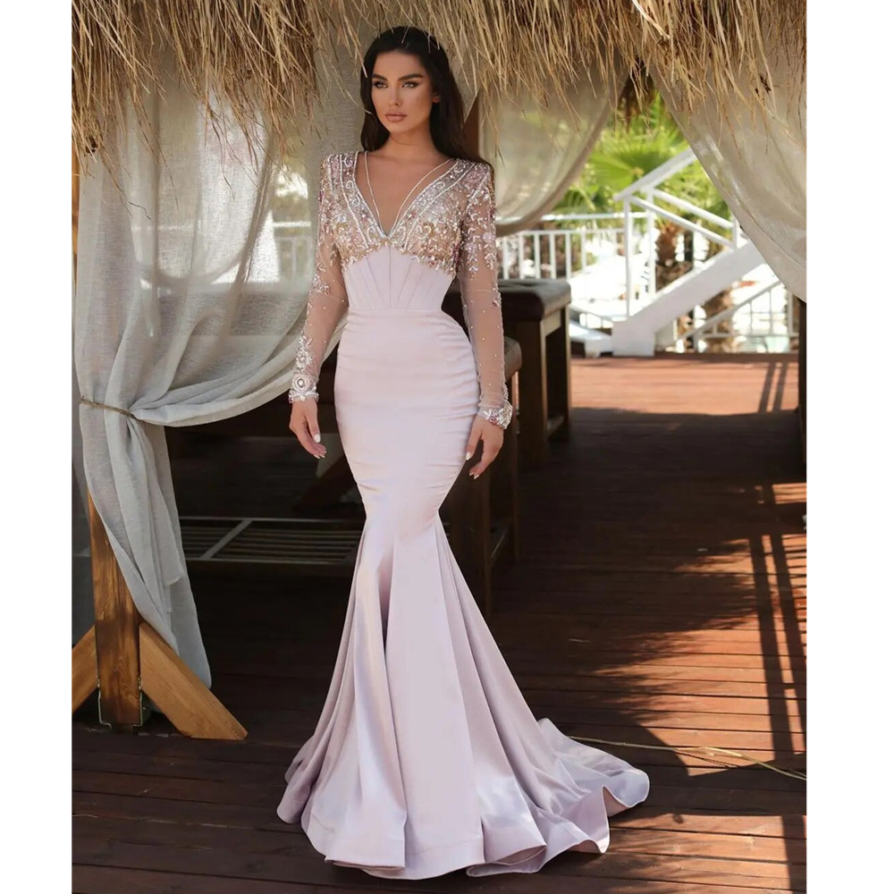 Lace White Elegant Square Neck Long Sleeve Slim Fit Light High Quality Fishtail Skirt Prom Evening Dress YD