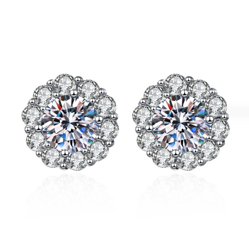 jewelry Stud Earrings Luxury Jewelry Real Sterling Silver CT Round Cut White Moissanite Diamond Gemstones Party Women Wedding Earring Gift