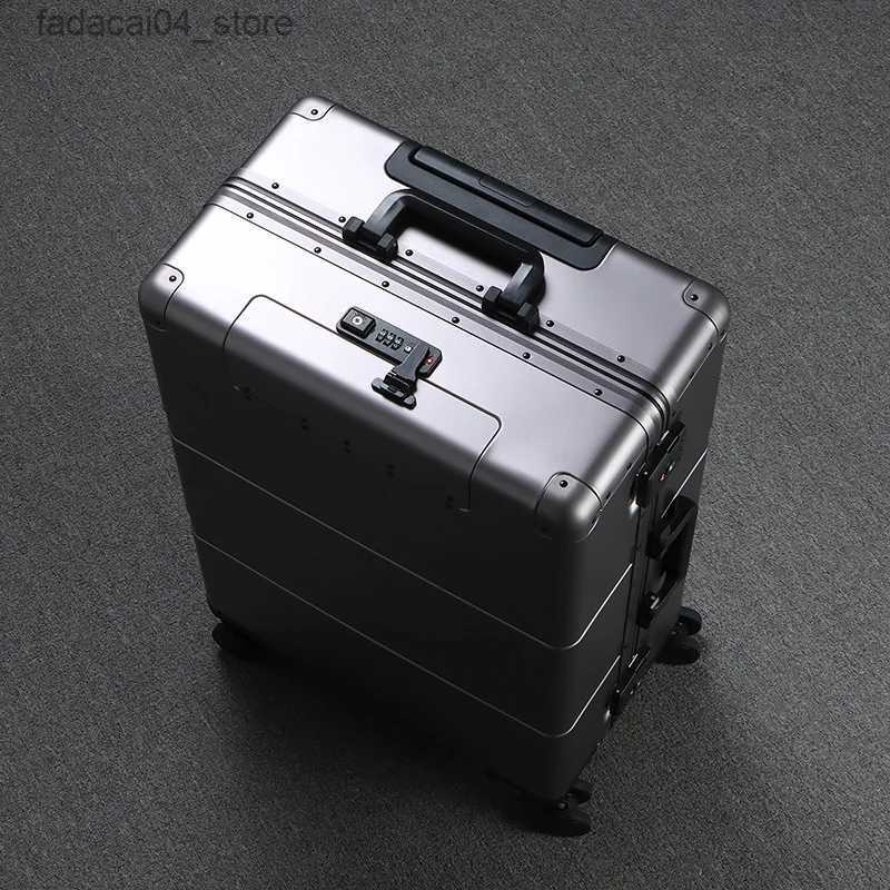 Suitcases New German all-aluminum luggage men's pull rod suit metal business 20 boarding alloy travel female 24 combination box Q240115