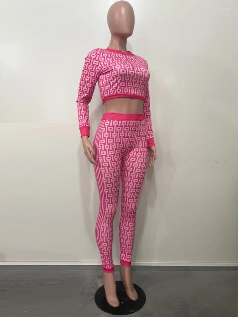 Women's Two Piece Pants Fashion Geometric Print Zipper Up Crop Top and Matching Legging Suits Set Womens Clothing 2 Active Wear