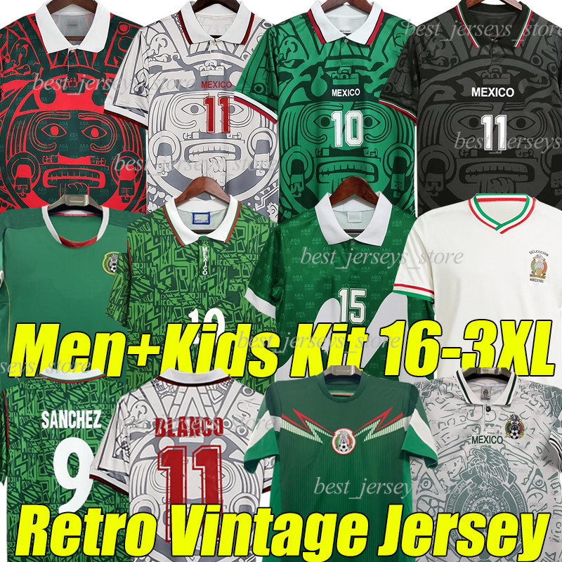 4XL men kids kit BLANCO MexicoS RETRO soccer jerseys 1986 1998 Vintage HERNANDEZ H.SANCHEZ 1994 95 2006 2010 JORGE UIS GARCIA Classic 1970 83 85 Football shirt sets