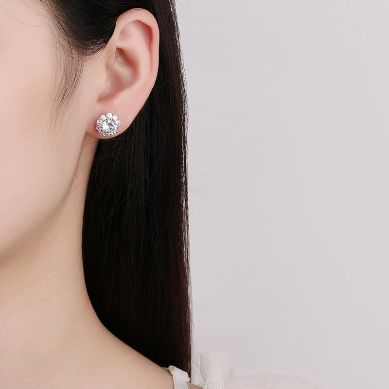 jewelry Stud Earrings Luxury Jewelry Real Sterling Silver CT Round Cut White Moissanite Diamond Gemstones Party Women Wedding Earring Gift