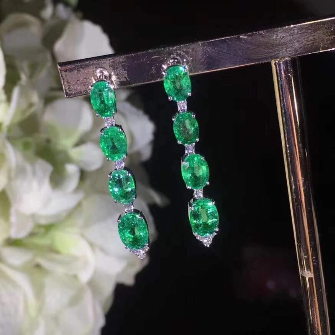 Natural Emerald Earrings Drop Earrings 925 Sterling Silver Women's High Charm Jewelry Colombian Emeralds 240113