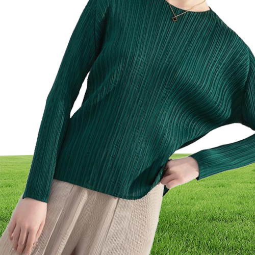 Women039s TShirt Miyake Pleated Tops Fall Women Trendy Size Clothing Asthetic Pure Color With Short Sleeves Bottoming Shi