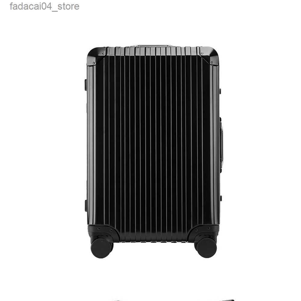 Suitcases Black Aluminum Magnesium Alloy Luggage Men/Women Travel Suitcase With Telescopic Pull Rod Spinner Size 35-22-55cm Q240115
