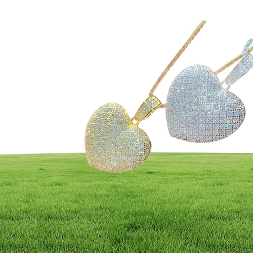 Iced Out Bling Women Jewelry Micro Pave 5A Cz Cubic Zirconia Big Heart Pendant Tennis Chain Sparking Necklace214s