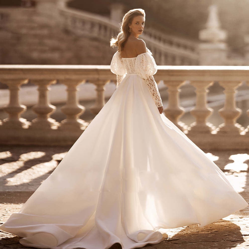Elegant Full Lace Mermaid Wedding Dresses with Detachable Train Sweetheart Off the Shoulder Bridal Gown
