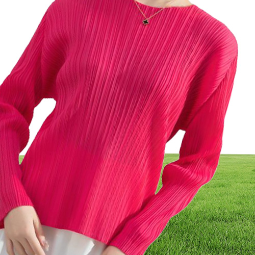 Women039s TShirt Miyake Pleated Tops Fall Women Trendy Size Clothing Asthetic Pure Color With Short Sleeves Bottoming Shi