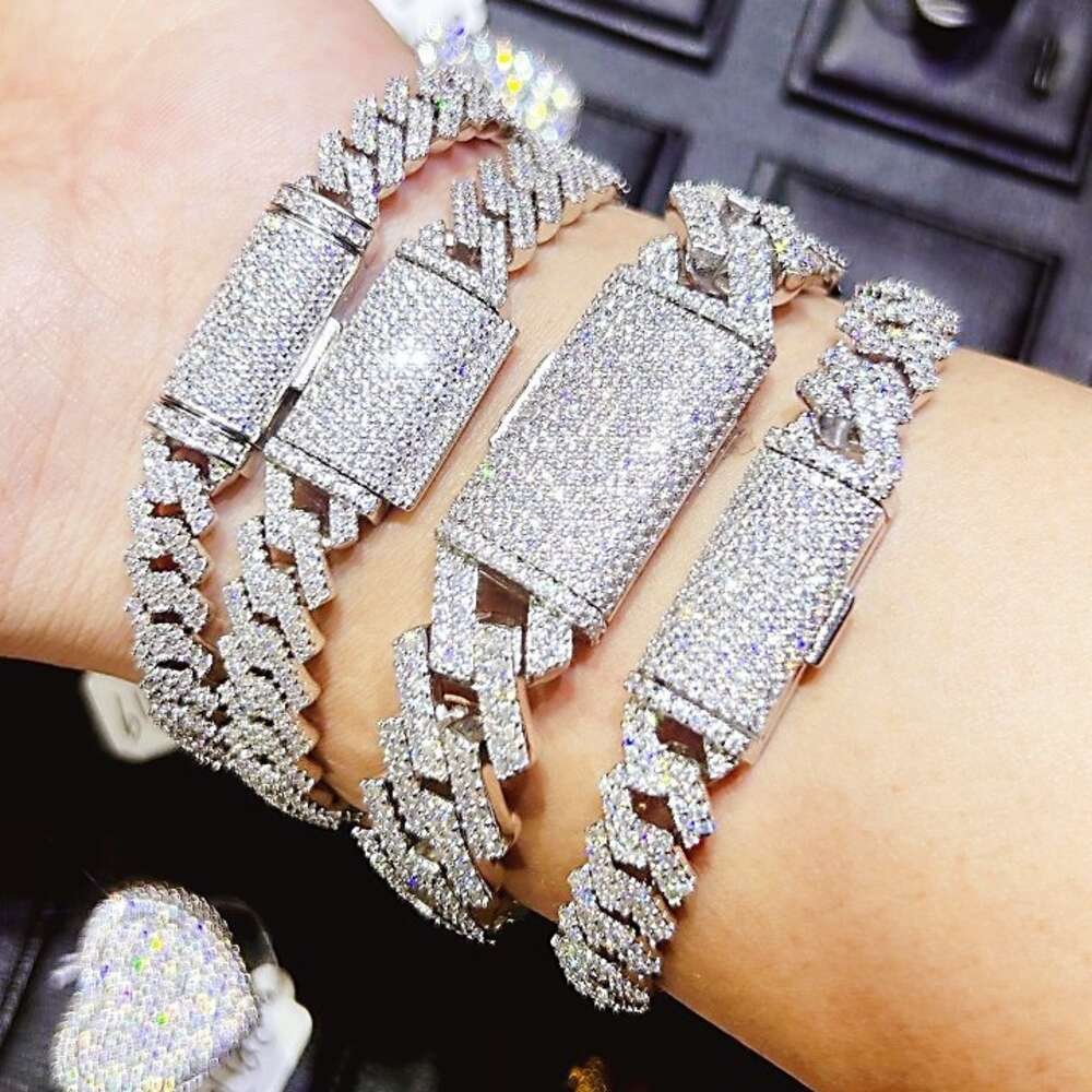 6mm - 12mm Hip Hop Iced Out Jewelry 925 Sterling Silver Vvs Moissanite Necklace Support Custom Sized Cuban Chains