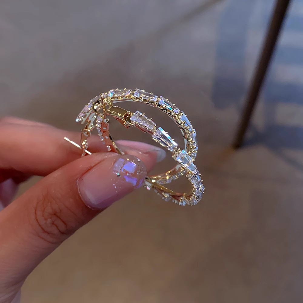 2024 Top Sell Large Clip Earrings Simple Fashion Jewelry 10K Gold Fill Black Zircon Party Women Wedding Earring For Lover Gift
