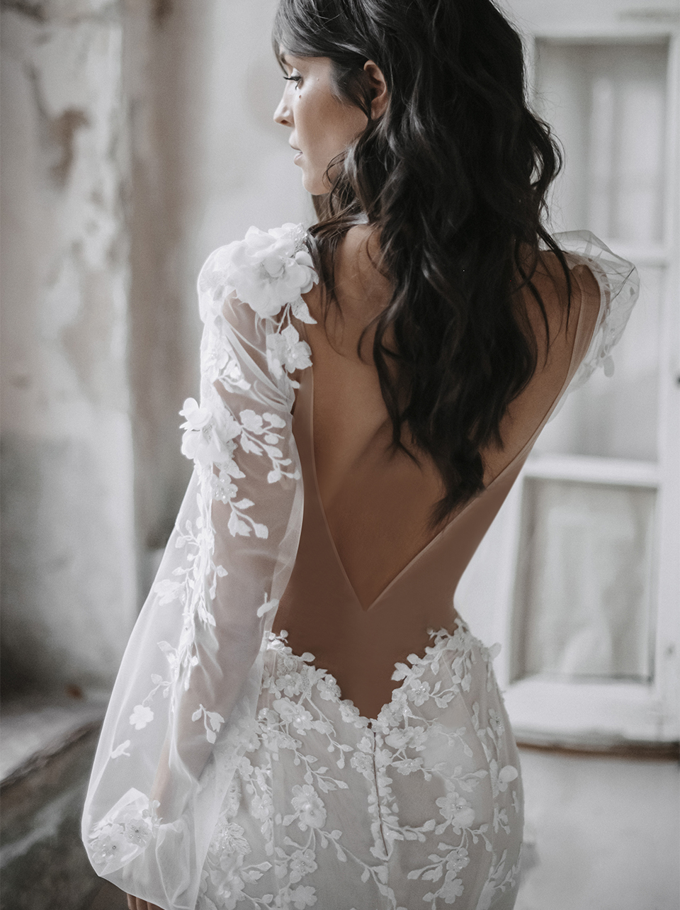 Bohemia Mermaid Wedding Backless Long Sleeves Bridal Gowns 3D-Ral Appliques Illusion Bride Dresses Custom Made 0219