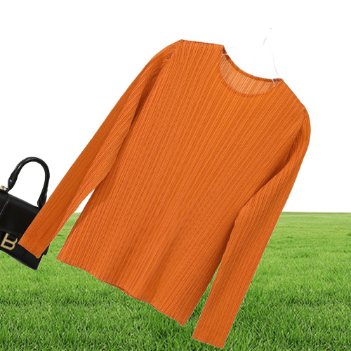 Women039s TShirt Miyake Pleated Tops Fall Women Trendy Size Clothing Asthetic Pure Color With Short Sleeves Bottoming Shi