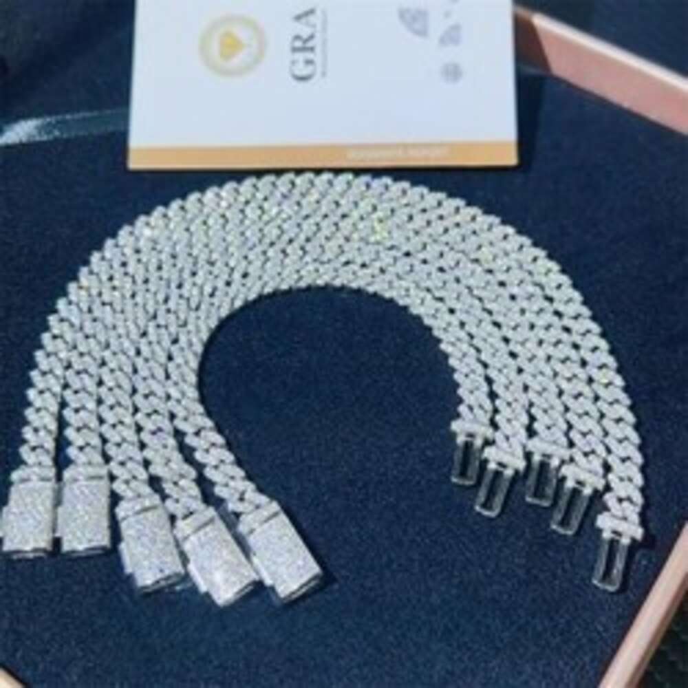 6mm - 12mm Hip Hop Iced Out Jewelry 925 Sterling Silver Vvs Moissanite Necklace Support Custom Sized Cuban Chains