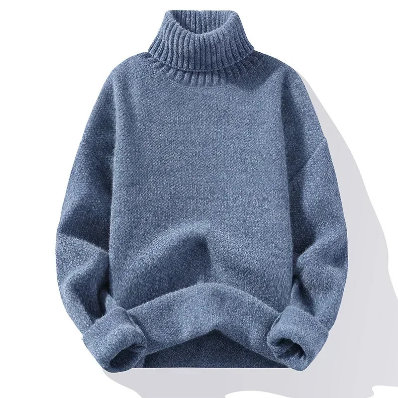 Mens AutumnWinter Thickened Korean Style Solid Color Casual High Neck Sweater 240113