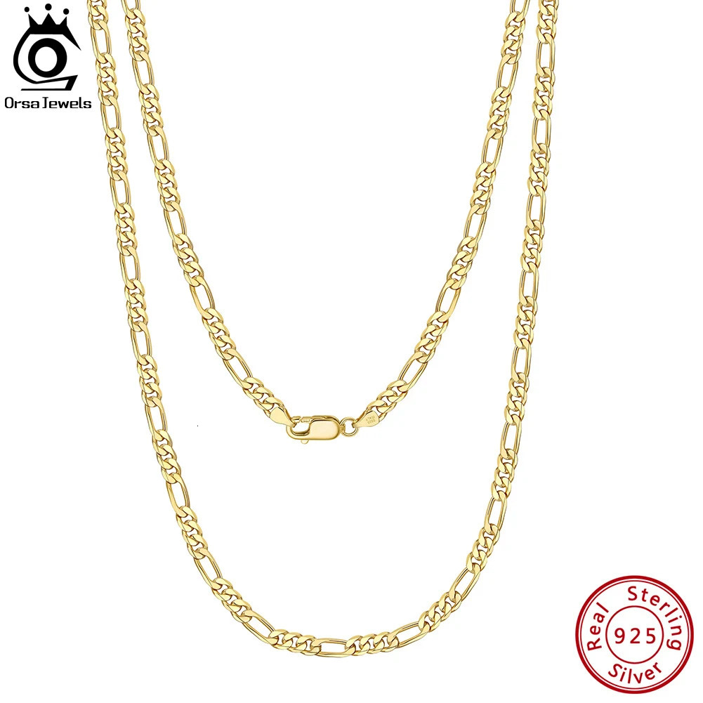 ORSA JEWELS Handmade Italian 3.m Diamond-Cut Figaro Chain Necklace 18K Gold over 925 Sterling Silver Men Woman Jewelry SC34 240115