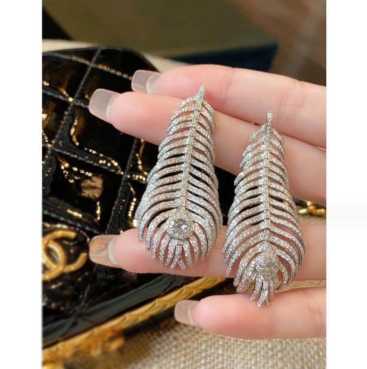 Choucong 2024 Stud Earrings Original Luxury Jewelry Real 100% 925 Sterling Silver Pave White Moissanite Diamond Gemstones Party Women Feather Earring 