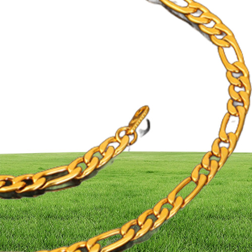18K Real Gold Plated Figaro Chain Necklaces for Men High Quality Stainless Steel Mens Gold Chain Men Necklace Jewelry299I
