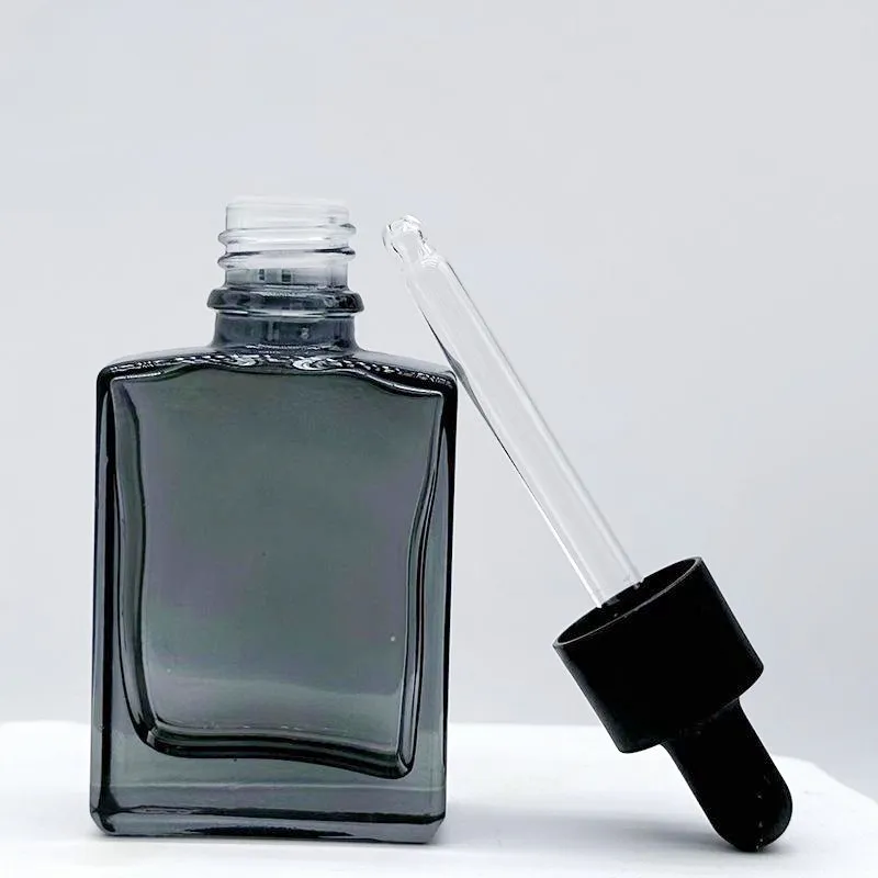 wholesale glass serum bottle dropper Pipette 30ml 1oz square flat clear white black amber green blue red for cosmetic essential ZZ