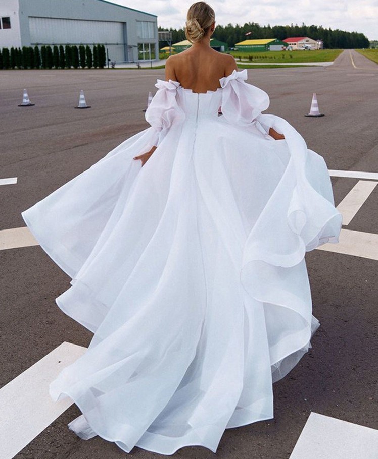 New Modern Bride Wedding Dress 2024 Strapless Pleats Detachable Sleeves Organza A-line Bridal Gowns Boho Vestidos Noiva Robe De Mariage