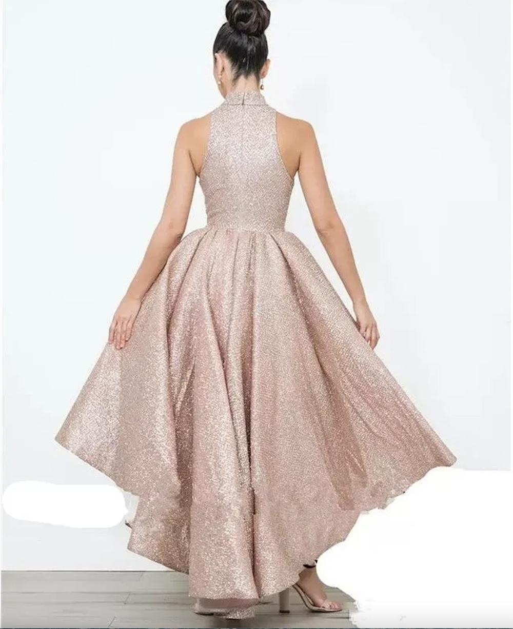 Rose Gold Homecoming Dresses Halter High Low Glitter Short Prom Tai Dress Custom Vestido De Novia Plus Size Graduation Party Gowns 6660306