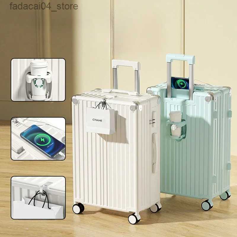 Suitcases Fashion Suitcase Luggage Multifunctional Travel Case 20 22 26 Inch New Password Trolley Box 24 Large Capacity Unisex Suitcases Q240115