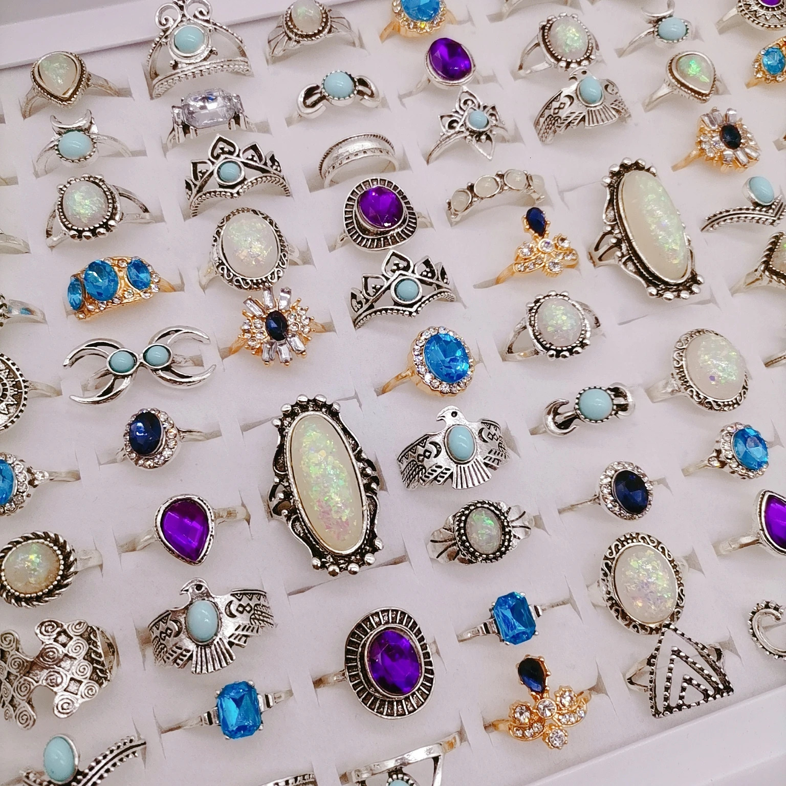 100pcs/Lot Gem Jewelry Rings for Women Vintage Gift Accessories Bohemian Couple Finger Ring Love Wedding Party Set Mix 240115